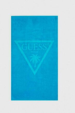 Bombažna brisača Guess - modra. Velika brisača iz kolekcije Guess. Model izdelan iz vzorčastega materiala.
