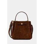 Torbica iz semiša Tory Burch Romy Suede rjava barva, 174221-200 - rjava. Srednje velika torbica iz kolekcije Tory Burch. Model na zapenjanje, izdelan iz semiš usnja.