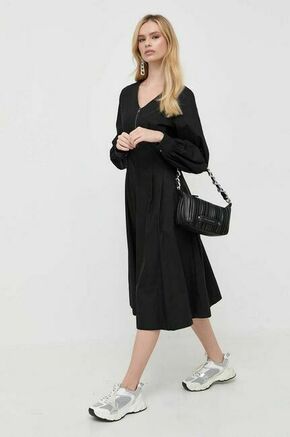 Bombažna obleka Karl Lagerfeld črna barva - črna. Obleka iz kolekcije Karl Lagerfeld. Model izdelan iz enobarvne tkanine. Model iz izjemno udobne bombažne tkanine.