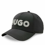 Kapa s šiltom HUGO črna barva - črna. Kapa s šiltom vrste baseball iz kolekcije HUGO. Model izdelan iz tkanine z nalepko.
