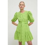 Bombažna obleka Silvian Heach zelena barva - zelena. Obleka iz kolekcije Silvian Heach. Model izdelan iz mrežaste tkanine. Model iz zračne bombažne tkanine.