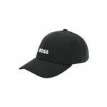 Bombažna bejzbolska kapa BOSS črna barva - črna. Kapa s šiltom vrste baseball iz kolekcije BOSS. Model izdelan iz tkanine z nalepko. Bombažen, udoben material.