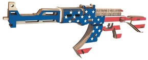 Woodcraft Lesena 3D sestavljanka AK47 mitraljez v barvah ameriške zastave