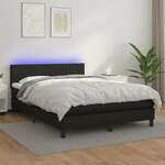 Vidaxl Box spring postelja z vzmetnico LED črna 140x200 cm um. usnje