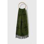 Šal s primesjo volne Sisley zelena barva - zelena. Šal iz kolekcije Sisley. Model izdelan iz vzorčaste tkanine. Izjemno udobna tkanina z visoko vsebnostjo bombaža.