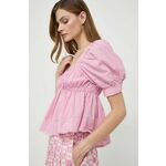 Bombažna majica Pinko ženska, roza barva - roza. Bluza iz kolekcije Pinko, izdelana iz enobarvne tkanine. Model iz izjemno udobne bombažne tkanine.