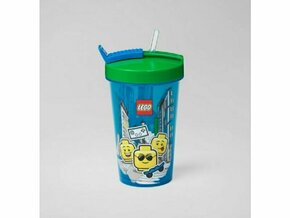 Modra skodelica z zelenim pokrovom in slamico LEGO® Iconic