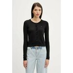 Bombažna jopica Tommy Jeans ženska, črna barva, DW0DW20976 - črna. Jopica iz kolekcije Tommy Jeans. Model izdelan iz tanke, elastične pletenine. Model iz zračne bombažne tkanine.