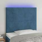 Greatstore LED posteljno vzglavje temno modro 80x5x118/128 cm žamet