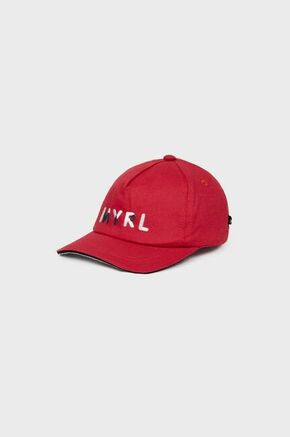 Otroška bombažna bejzbolska kapa Mayoral rdeča barva - rdeča. Otroška kapa s šiltom vrste baseball iz kolekcije Mayoral. Model izdelan iz materiala z nalepko.