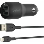 Belkin 24W dvojni avtomobilski polnilnik USB-A + 1m kabel lightning, črn