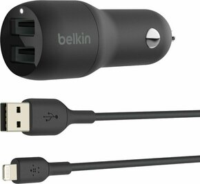 Belkin 24W dvojni avtomobilski polnilnik USB-A + 1m kabel lightning