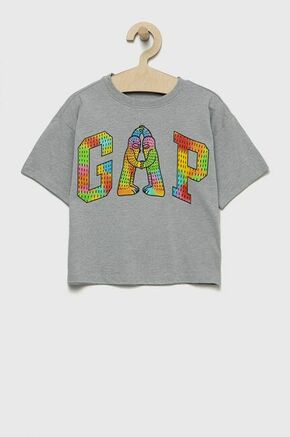 Otroška kratka majica GAP siva barva - siva. Otroški kratka majica iz kolekcije GAP. Model izdelan iz pletenine s potiskom.