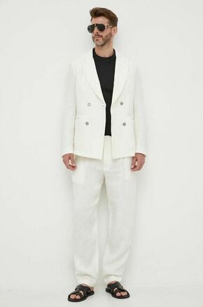 Platnena obleka Emporio Armani bela barva - bež. Obleka iz kolekcije Emporio Armani