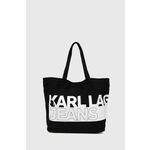 Bombažna torba Karl Lagerfeld Jeans črna barva, 245J3051 - črna. Velika nakupovalna torbica iz kolekcije Karl Lagerfeld Jeans. Model na zapenjanje, izdelan iz tekstilnega materiala.