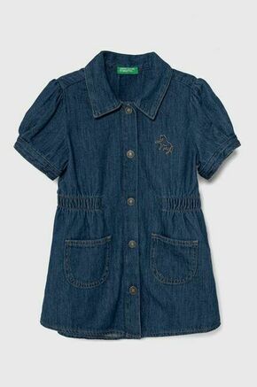 Otroška jeans obleka United Colors of Benetton - modra. Otroški obleka iz kolekcije United Colors of Benetton. Model izdelan iz jeansa. Model iz izjemno udobne