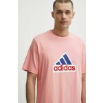 Bombažna kratka majica adidas moška, roza barva, IS8342 - roza. Kratka majica iz kolekcije adidas, izdelana iz tanke, elastične pletenine. Model iz izjemno udobne bombažne tkanine.