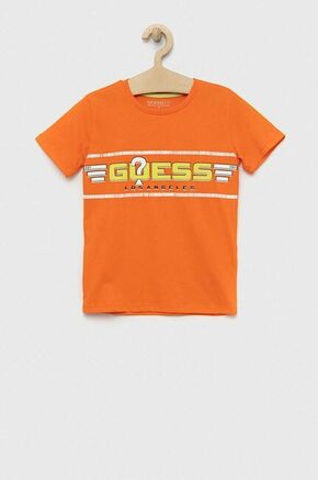 Otroška bombažna kratka majica Guess oranžna barva - oranžna. Otroški Lahkotna kratka majica iz kolekcije Guess. Model izdelan iz tanke
