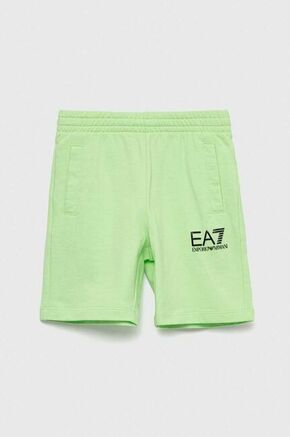 Otroške bombažne kratke hlače EA7 Emporio Armani zelena barva - zelena. Otroški kratke hlače iz kolekcije EA7 Emporio Armani. Model izdelan iz pletenine.