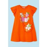 Otroška bombažna obleka Mayoral oranžna barva - oranžna. Otroški obleka iz kolekcije Mayoral. Trapez model, izdelan iz tanke, elastične pletenine. Model je opremljen s torbico.