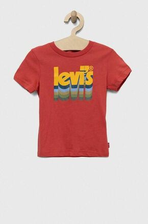 Otroška bombažna kratka majica Levi's rdeča barva - rdeča. Otroške kratka majica iz kolekcije Levi's. Model izdelan iz tanke