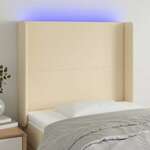 vidaXL LED posteljno vzglavje krem 93x16x118/128 cm blago