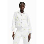 Jeans jakna Desigual ženska, bela barva - bela. Jakna iz kolekcije Desigual. Nepodloženi model izdelan iz jeansa.