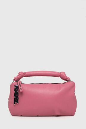 Usnjena torbica Karl Lagerfeld roza barva - roza. Srednje velika torbica iz kolekcije Karl Lagerfeld. na zapenjanje