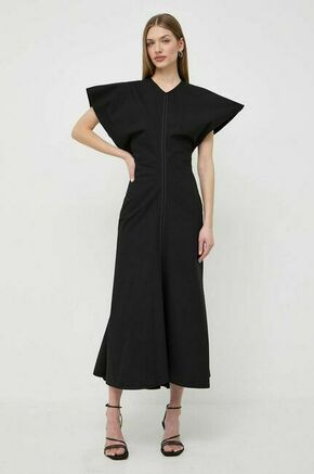 Obleka Victoria Beckham črna barva - črna. Obleka iz kolekcije Victoria Beckham. Model izdelan iz enobarvne tkanine. Model iz izjemno udobne tkanine z visoko vsebnostjo bombaža.