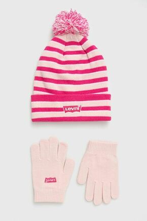 Otroška kapa in rokavice Levi's roza barva - roza. Otroški kapa in rokavice iz kolekcije Levi's. Model izdelan iz vzorčaste pletenine.