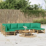 vidaXL Vrtna sedežna garnitura 8-delna z zelenimi blazinami bambus