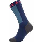 Sealskinz Waterproof Warm Weather Mid Length Sock With Hydrostop Navy Blue/Grey/Red XL Kolesarske nogavice