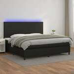 Box spring postelja z vzmetnico LED črna 200x200cm umetno usnje - vidaXL - črna - 93,3 - 200 x 200 cm - vidaXL