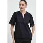 Majica Twinset ženska, črna barva - črna. Bluza iz kolekcije Twinset izdelana iz enobarvnega materiala. Zaradi vsebnosti poliestra je tkanina bolj odporna na gubanje.