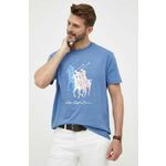 Bombažna kratka majica Polo Ralph Lauren - modra. Kratka majica iz kolekcije Polo Ralph Lauren, izdelana iz tanke, elastične pletenine. Model iz izjemno udobne bombažne tkanine.
