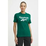 Bombažna kratka majica Reebok Identity ženska, zelena barva, 100076007 - zelena. Kratka majica iz kolekcije Reebok, izdelana iz tanke, elastične pletenine. Model iz izjemno udobne bombažne tkanine.