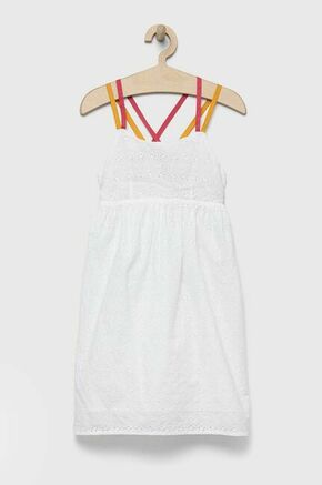 Otroška bombažna obleka Sisley bela barva - bela. Otroški obleka iz kolekcije Sisley. Model izdelan iz enobarvne tkanine. Model iz izjemno udobne bombažne tkanine.