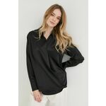 Svilena bluza Victoria Beckham ženska, črna barva - črna. Bluza iz kolekcije Victoria Beckham. Model izdelan iz enobarvne tkanine. Ima ovratnik.