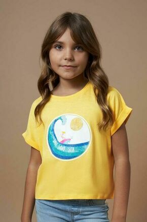 Otroška bombažna kratka majica Mayoral rumena barva - rumena. Otroške kratka majica iz kolekcije Mayoral. Model izdelan iz pletenine s potiskom. Model iz zračne bombažne tkanine.