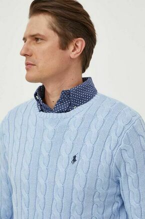 Bombažen pulover Polo Ralph Lauren - modra. Pulover iz kolekcije Polo Ralph Lauren. Model izdelan iz srednje debele pletenine. Model iz izjemno udobne bombažne tkanine.