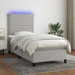 Greatstore Box spring postelja z vzmetnico LED svetlo siva 90x190 cm blago