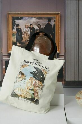 Bombažna vrečka Medicine bež barva - bež. Velika bombažna vrečka iz posebne kolekcije Eviva L'arte. Model brez zapenjanja