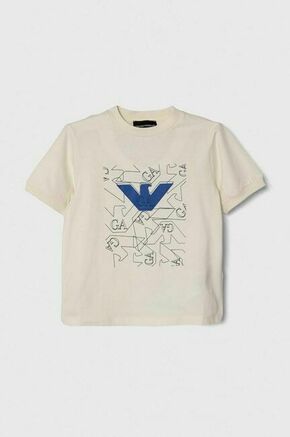 Otroška bombažna kratka majica Emporio Armani bež barva - bež. Lahkotna kratka majica iz kolekcije Emporio Armani