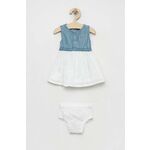 Obleka za dojenčka Guess - modra. Obleka za dojenčke iz kolekcije Guess. Nabran model izdelan iz kombinacija dveh različnih materialov.