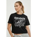 Bombažna kratka majica Reebok črna barva - črna. Kratka majica iz kolekcije Reebok, izdelana iz pletenine s potiskom. Model iz izjemno udobne bombažne tkanine.