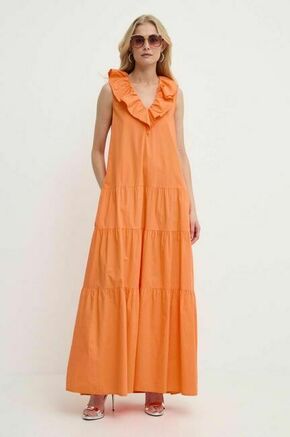 Bombažna obleka Silvian Heach oranžna barva - oranžna. Obleka iz kolekcije Silvian Heach. Model izdelan iz enobarvne tkanine. Model iz izjemno udobne bombažne tkanine