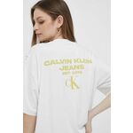 Kratka majica Calvin Klein Jeans ženski, bela barva - bela. Kratka majica iz kolekcije Calvin Klein Jeans, izdelana iz elastične pletenine. Model iz mehke in zračne tkanine je idealen za toplejše letne čase.