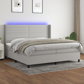 Box spring postelja z vzmetnico LED sv. siva 200x200 cm blago - vidaXL - Siva - 94