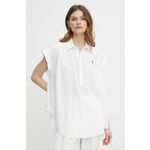 Lanena bluza Polo Ralph Lauren bela barva, 211935131 - bela. Bluza iz kolekcije Polo Ralph Lauren izdelana iz enobarvne tkanine. Model iz mehke in na otip prijetne tkanine.