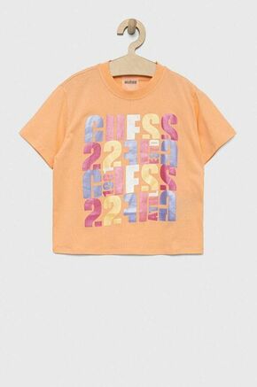 Otroška bombažna kratka majica Guess oranžna barva - oranžna. Otroški Lahkotna kratka majica iz kolekcije Guess. Model izdelan iz tanke
